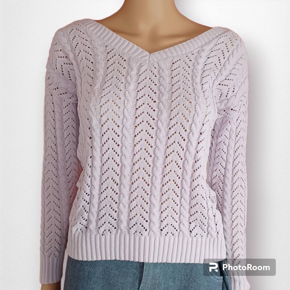 Lilac Purple Jessica Simpson V-Neck Sweater with Knotted Back
